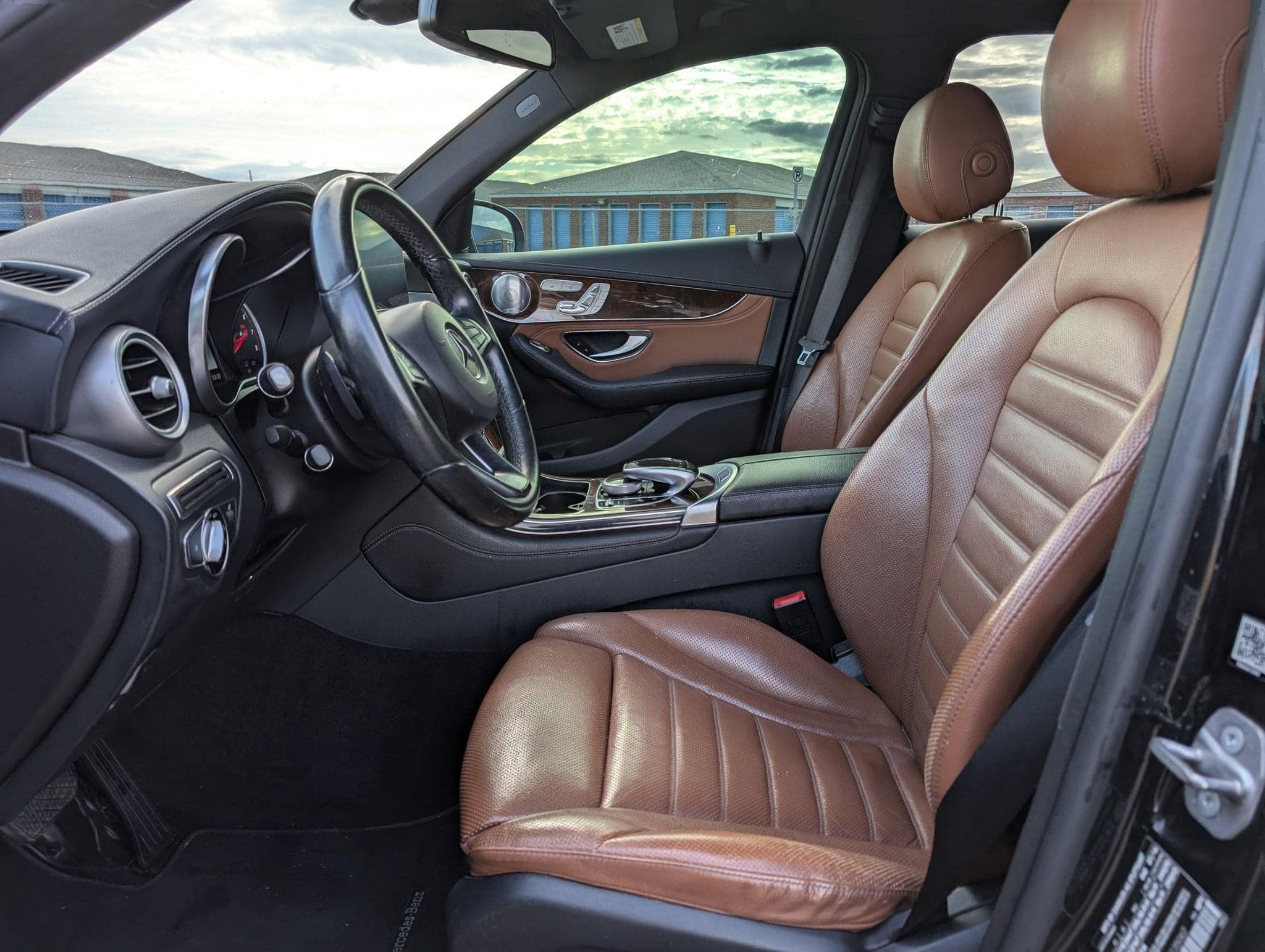 Brown Mercedes front seat after interior detailing