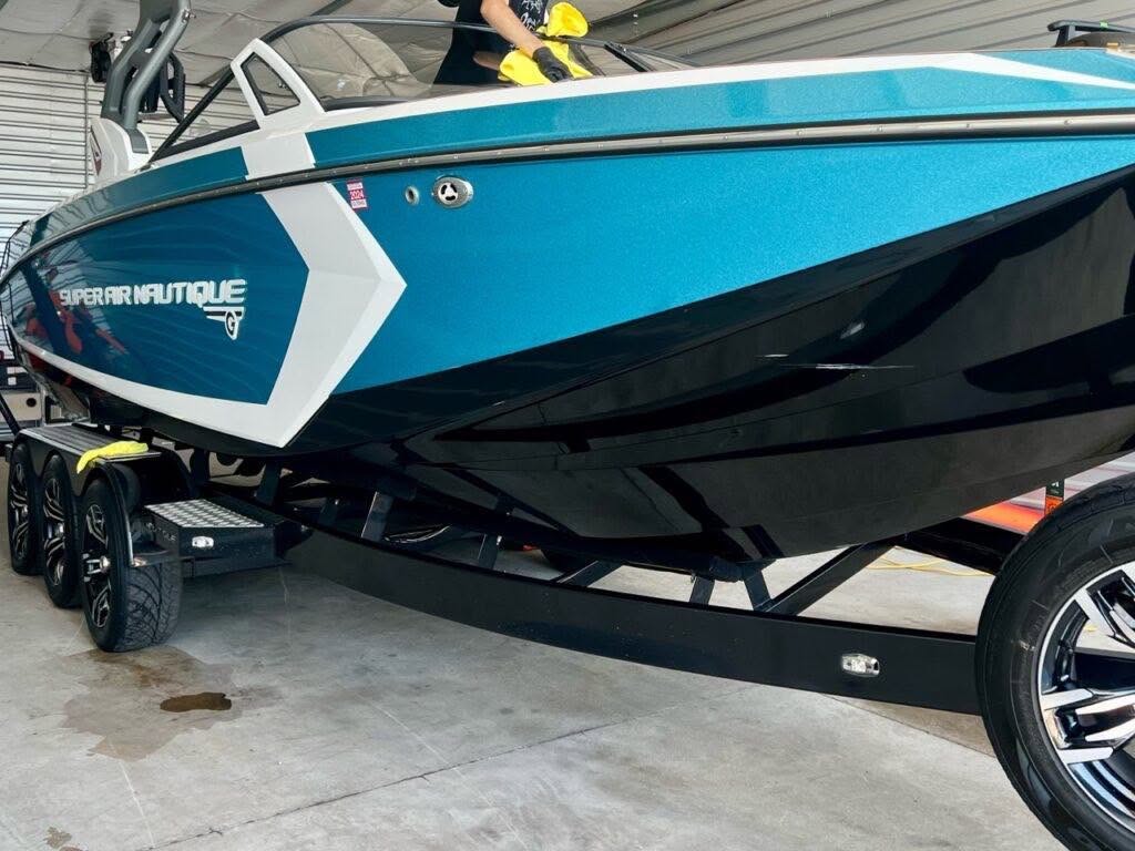 Blue Super Air Nautique boat after specialty detail work