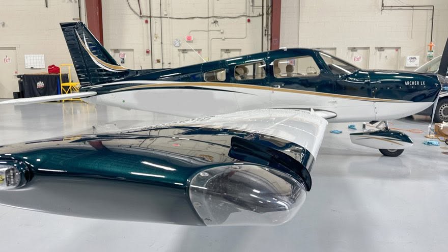 Private aircraft in a hangar after specialty detail work